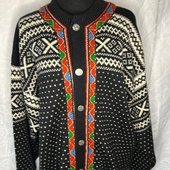 NORDSTRIKK  multi colored 100% Wool cardigan sweater. Unisex Men’s L Women’s  XL - Picture 3 of 10